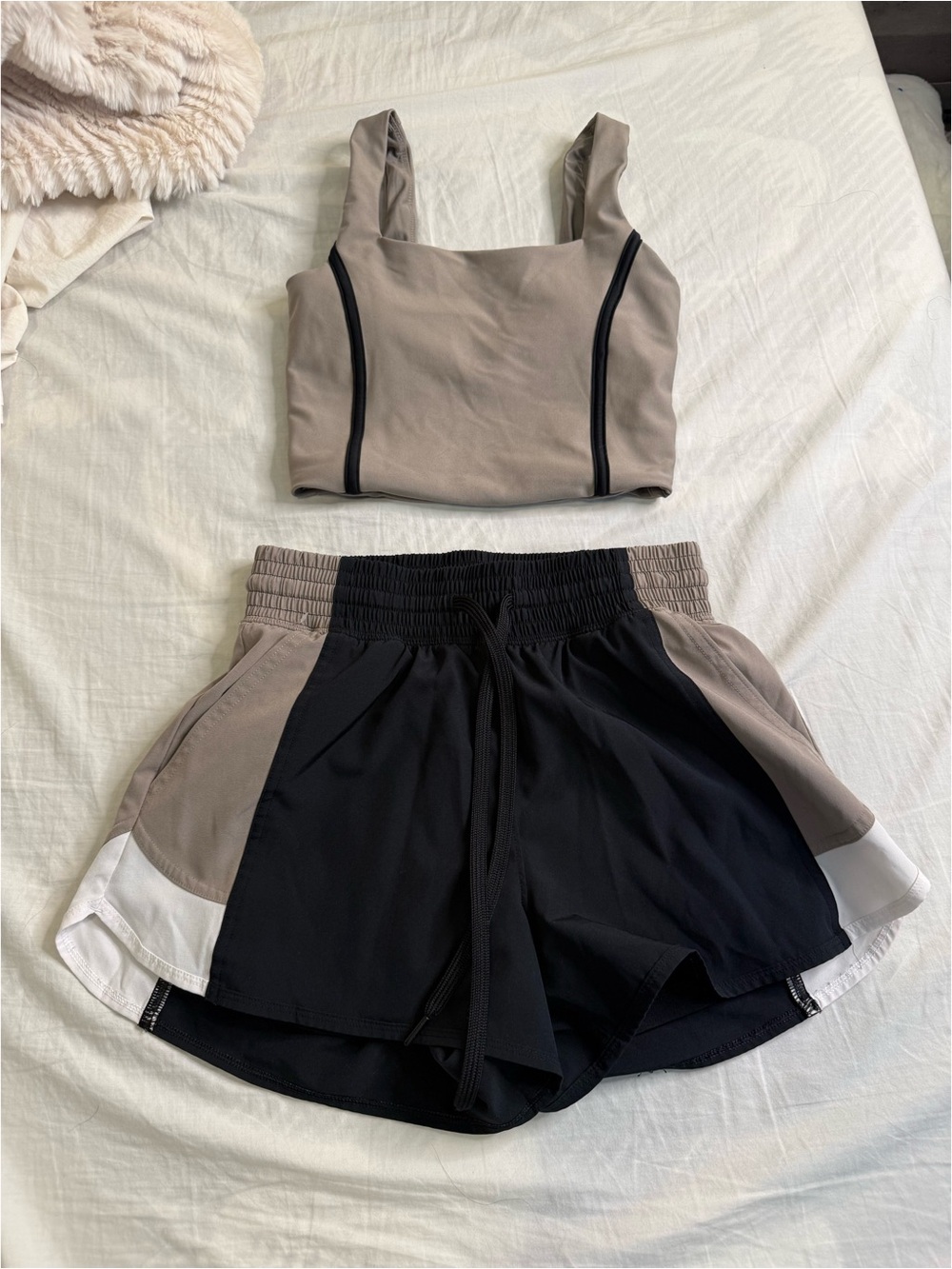 Women’s Two-Tone Active Shorts — Black & Taupe